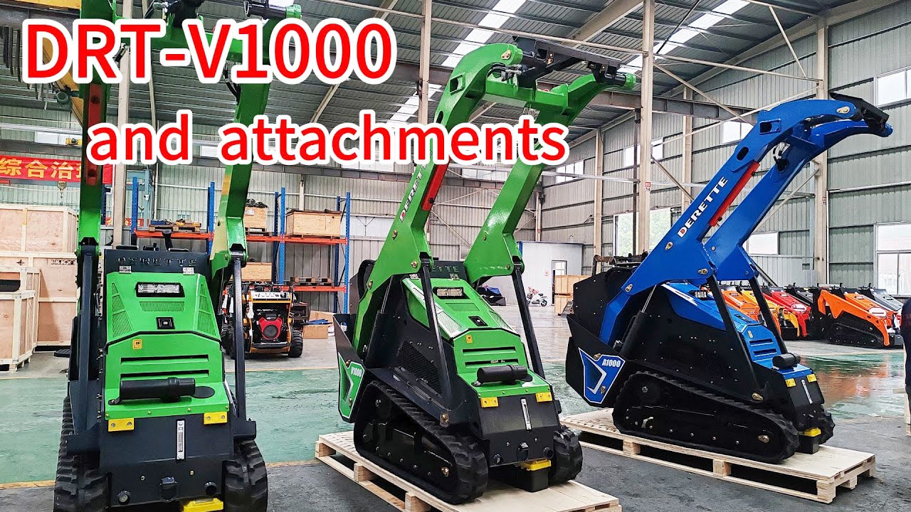 Derette V1000 Mini Skid Steer Loaders and a Large Quantity of Attachments Shipped