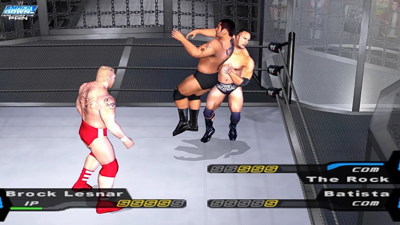 Elimination Chamber | Brock vs Batista vs  The Rock vs Kurt Angle vs Sting | WWE Smackdown! HCTP
