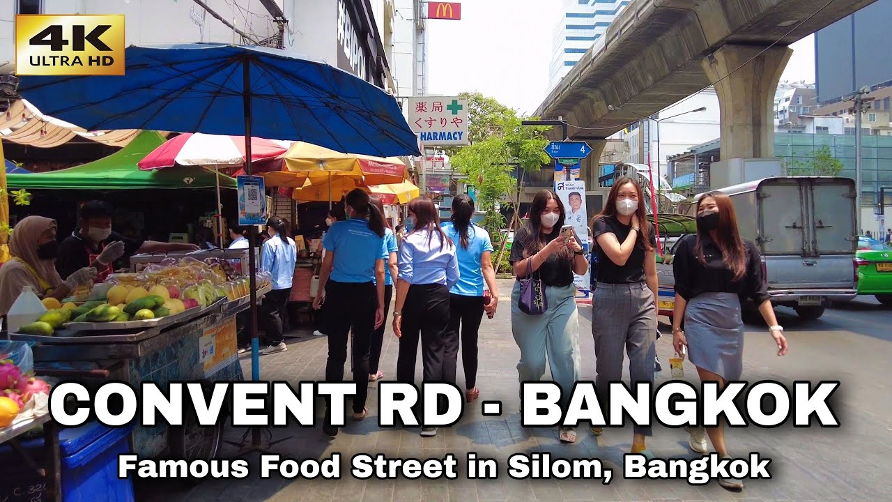 [4K] Walking Silom Food Street in Bangkok | Convent Road | Thailand 2023