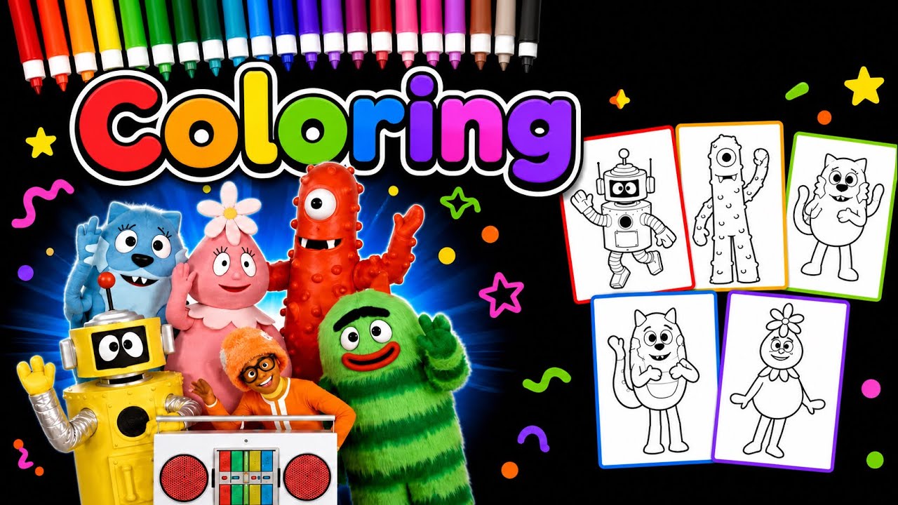 Yo Gabba Gabba Coloring - Foofa Plex Toodee Muno Brobee DJ Lance - Colouring with Markers
