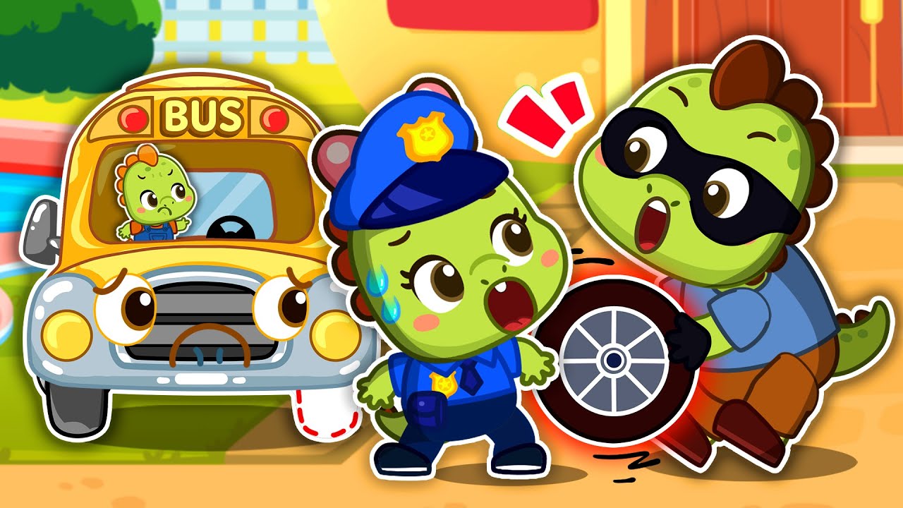 Pequeño Policía Persigue al Ladrón | School Bus Lost Wheel Song | DinoLala Canciones Infantiles