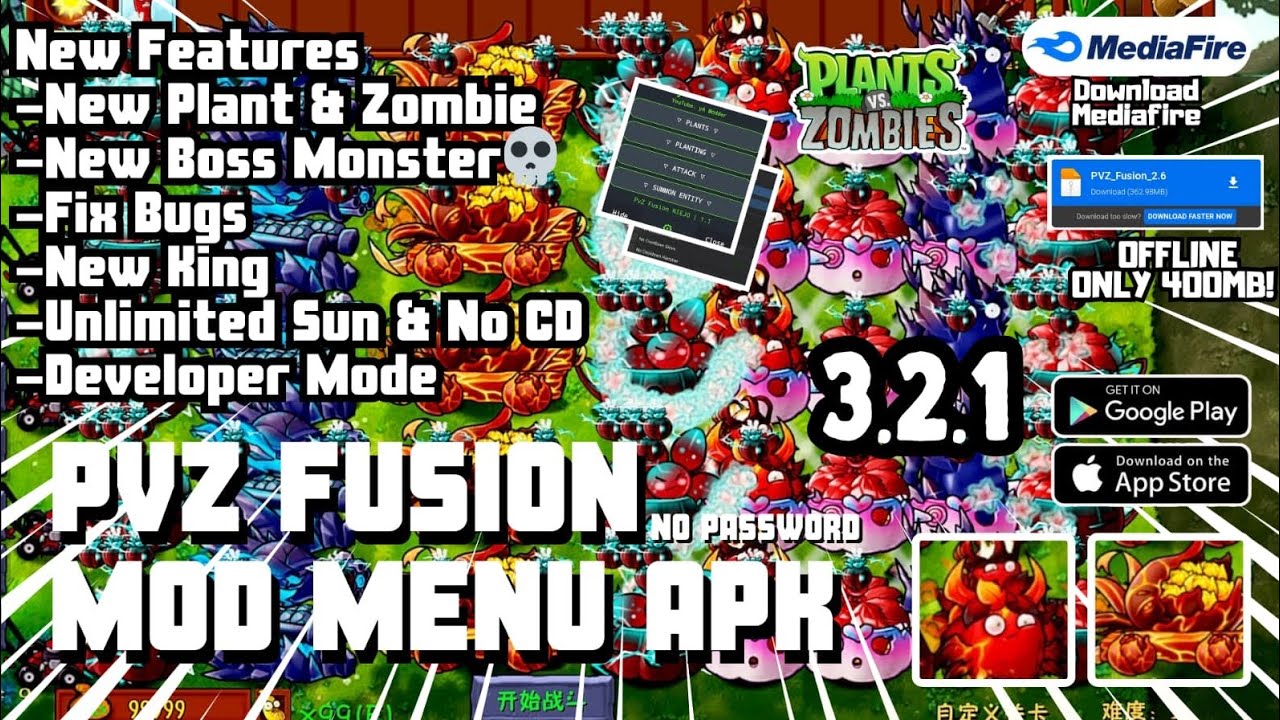 UPDATE!! PVZ FUSION 3.2.1 MOD MENU ANDROID 2026 - PLANT VS ZOMBIE FUSION MOD 3.2.1