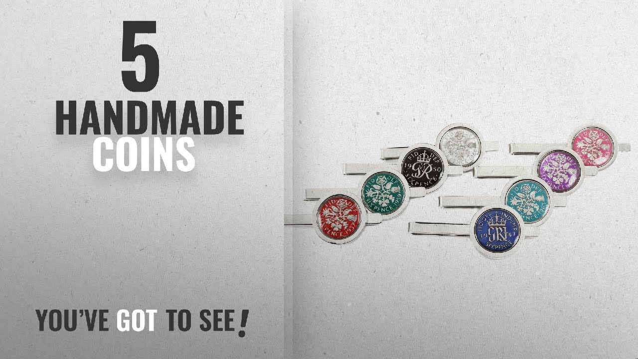 Top 10 Handmade Coins [2018]: Year 1939 Hand Painted Enamel Lucky Sixpence Tie Clip, Choice of 8