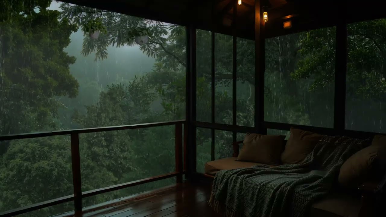 Warm Cabin in the Rain 🌧️ Crackling Fire & Forest Sounds for Restful Sleep