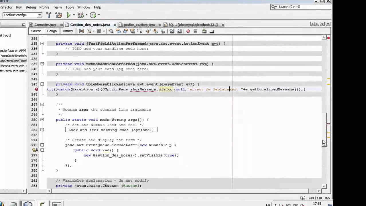 mini projet application gestion des etudients en JAVA+MYSQL