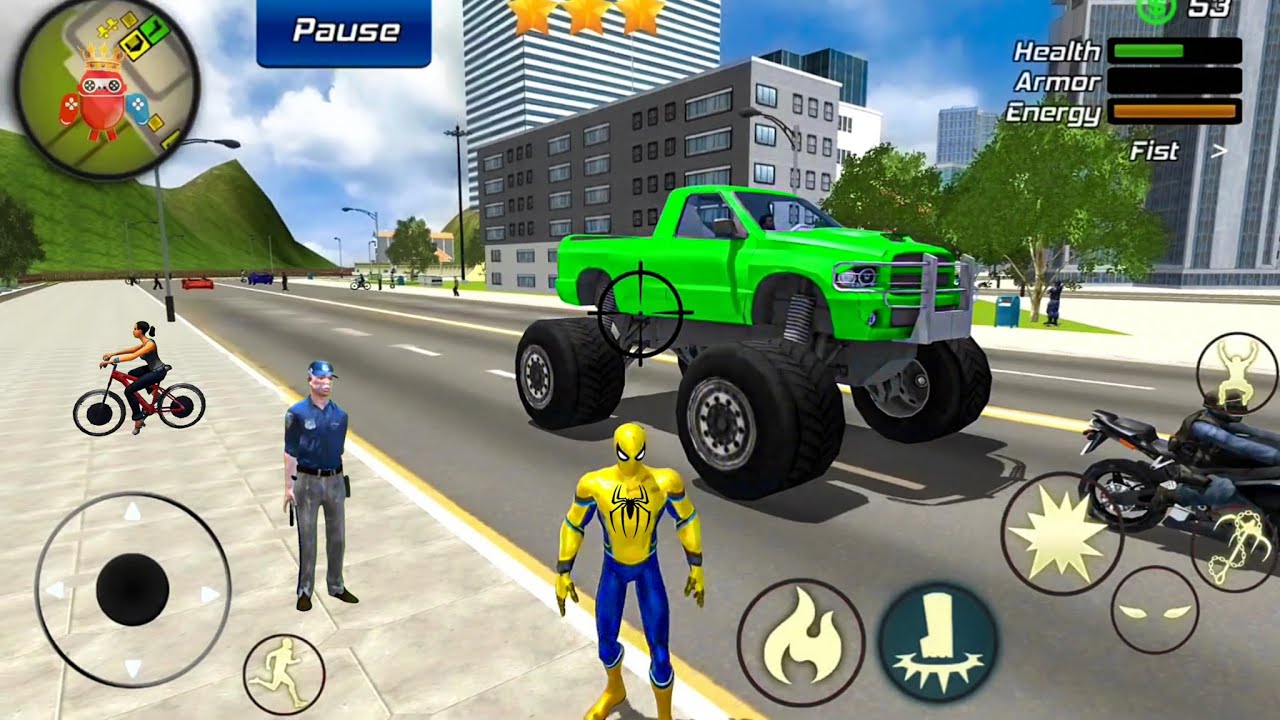 Monster Truck Driving at Vegas City - Spider Rope Hero Gangster Crime - Android Gameplay