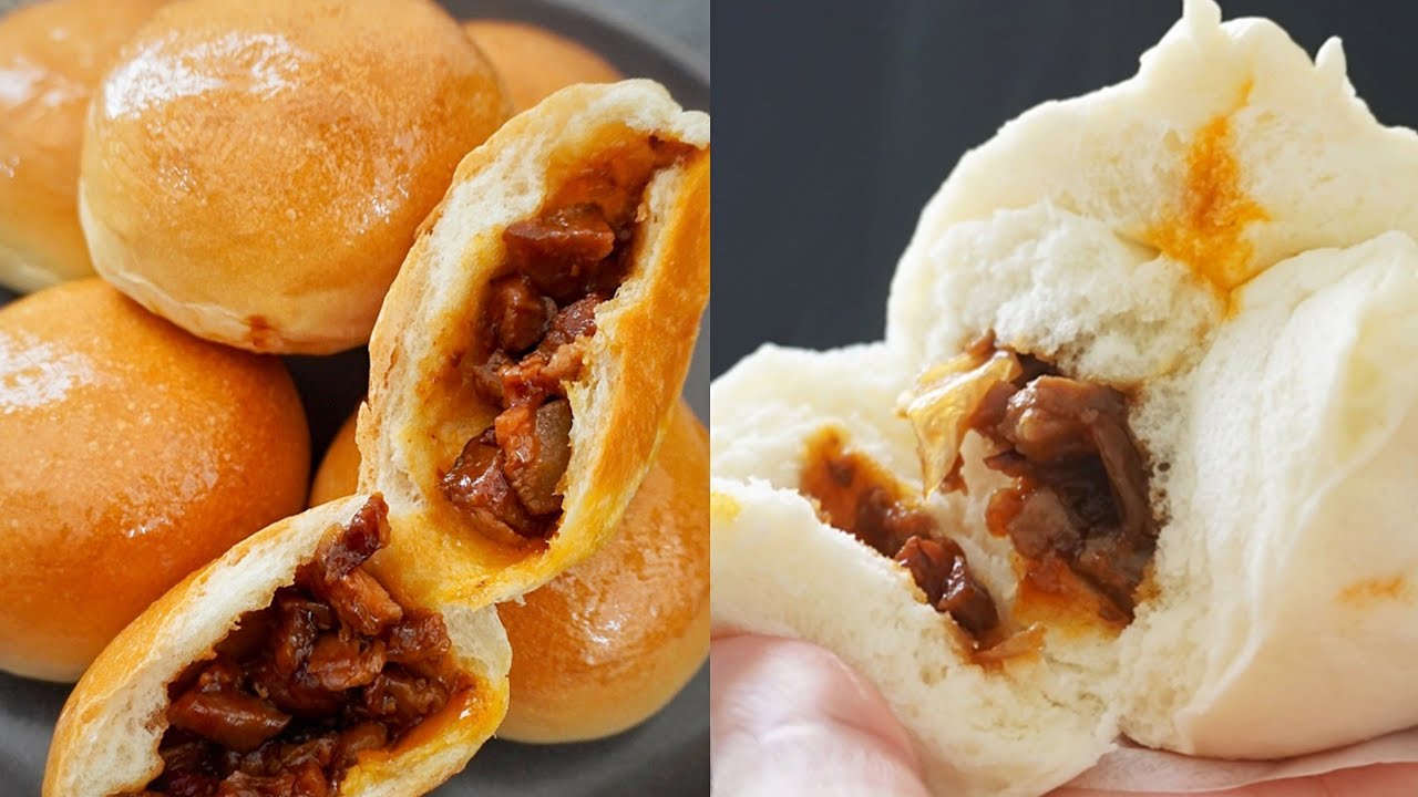 在家做两种叉烧包，皮软馅香!HOME MADE CHAR SIU BUNS / BAKED AND STEAMED