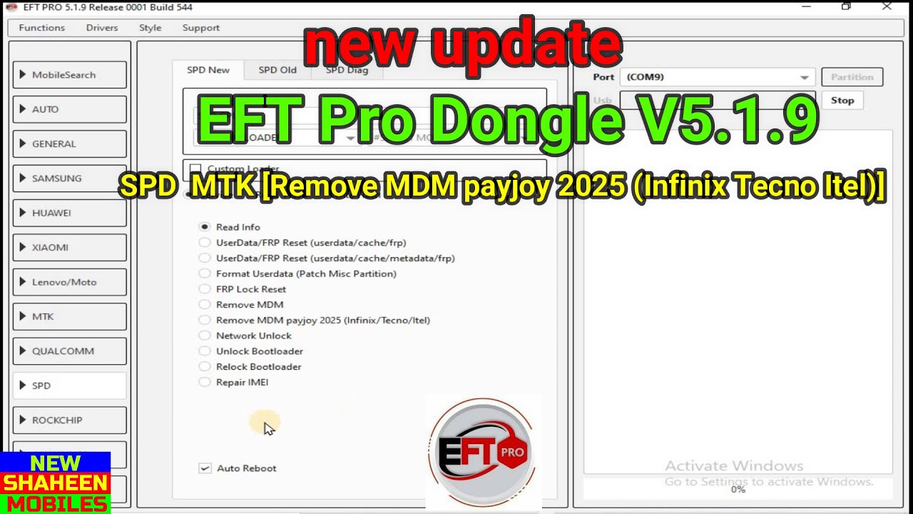 new update EFT Pro Dongle V5.1.9 SPD  MTK [Remove MDM payjoy 2025 (Infinix Tecno Itel)]