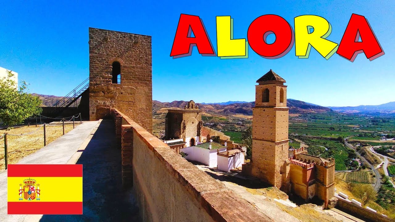 Spanish white village & Arab fortress Relaxing 4K Virtual Walking Tour | Alora town, Malaga Spain
