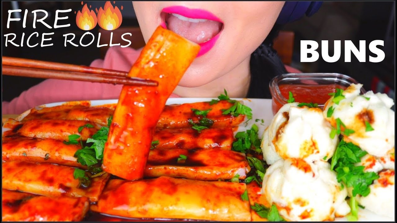 ASMR SPICY FIRE SAUCE SHRIMP RICE ROLL NOODLES + MEAT BUNS + LEMON TEA EATING DIM SUM 咀嚼音 | 먹방