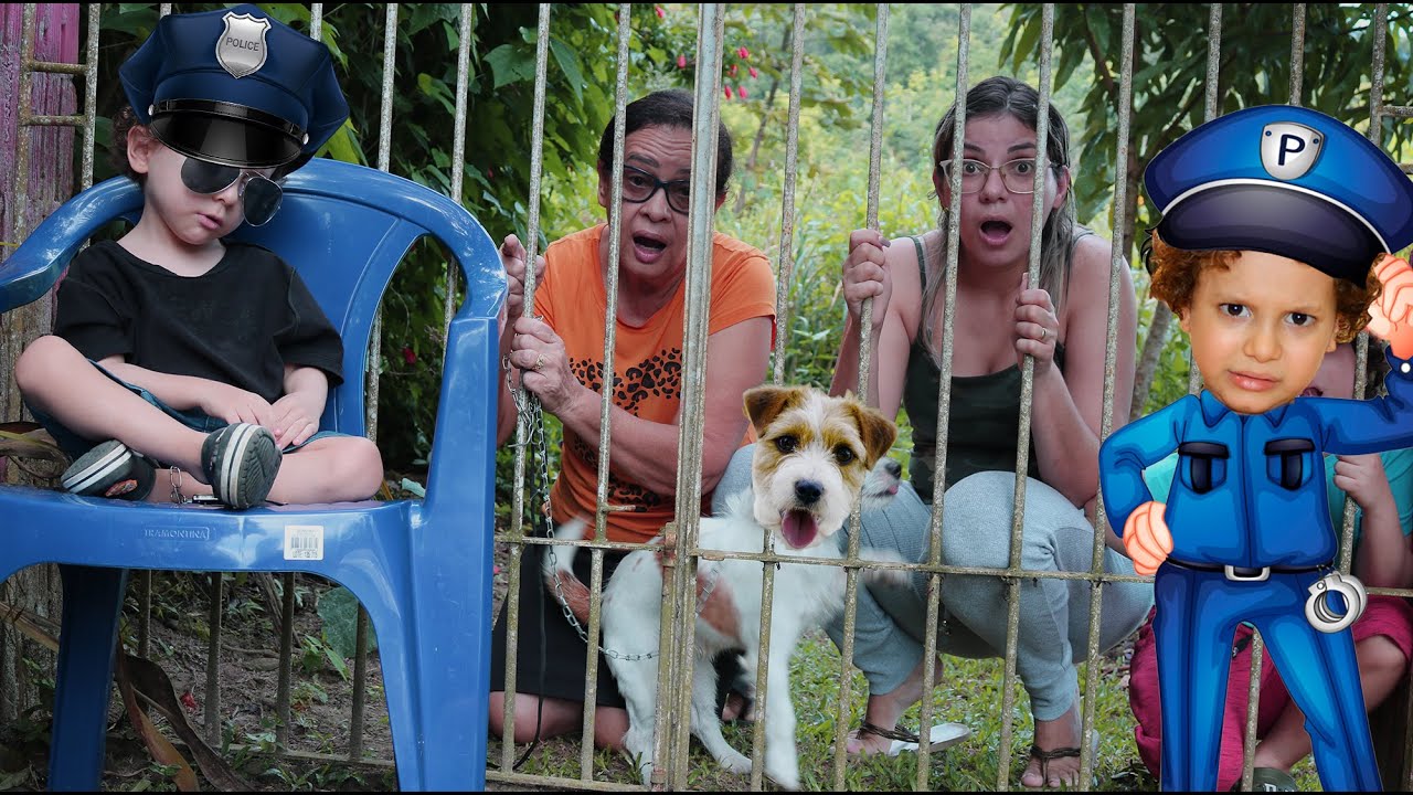 CADU E CAIO FINGEM BRINCAR DE POLICIAL COM A MAMÃE E A VOVÓ