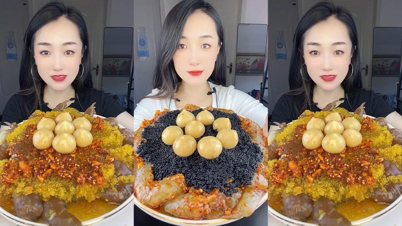 【Yummy】Eating show：Spicy sauce fish roe shrimp🦐🐟🧄#mukbang#Seafood#sashimi#asmr