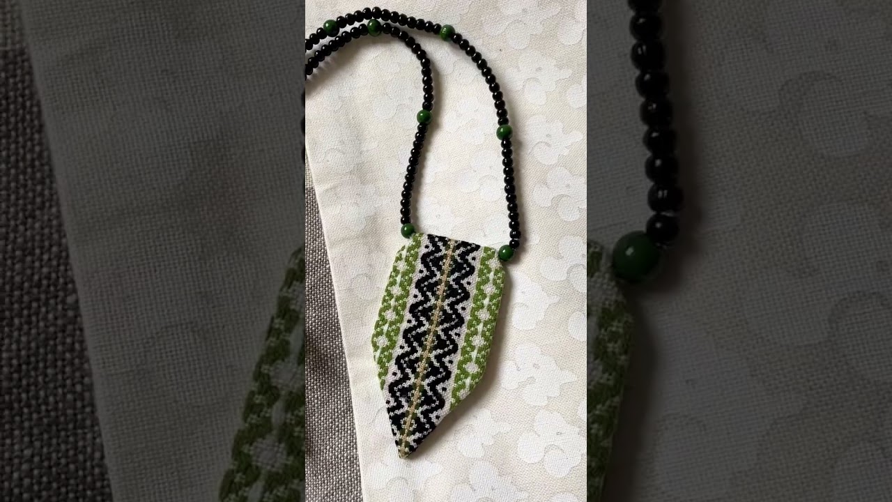 Statement green necklace in vintage textile
