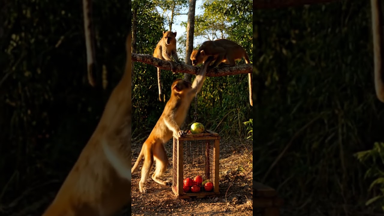 Will monkey can Press the Trap eat food?#money #trap #shorts