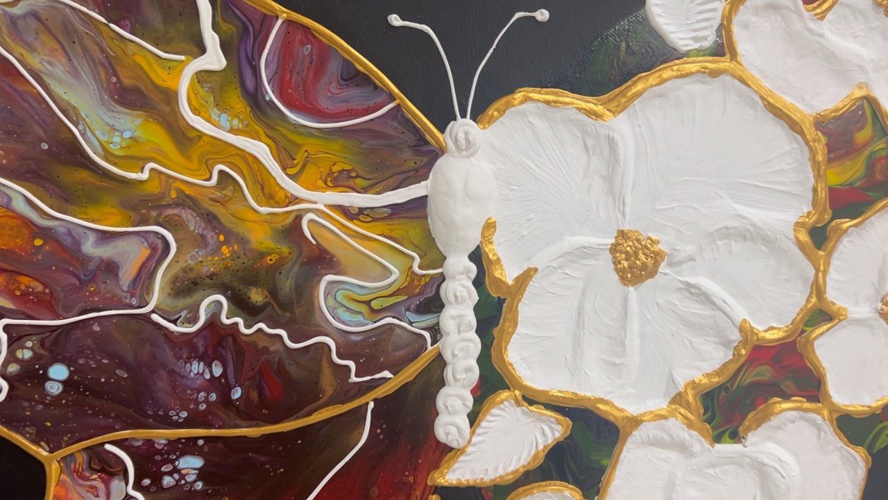 17) Relaxing Pouring Art Process Butterfly 🦋 with Texture & Gold Satisfying Art for Stress Relief
