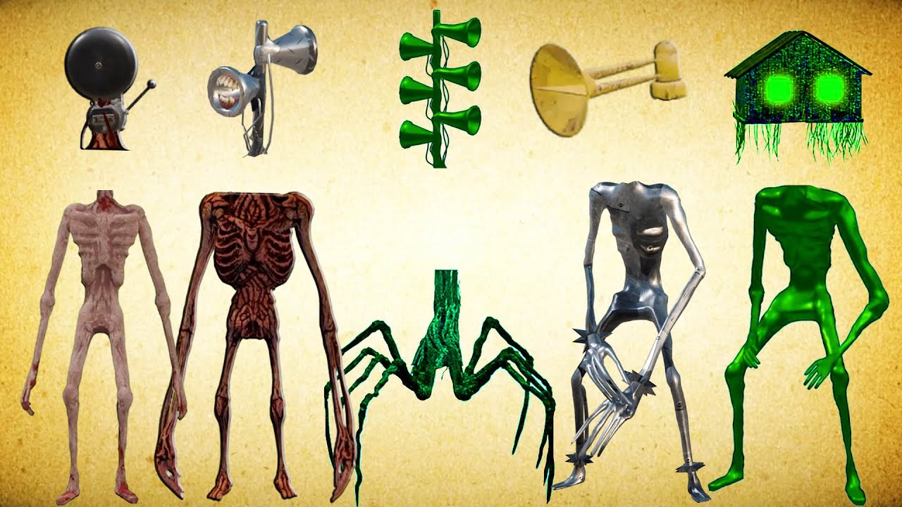 WRONG HEADS SIREN HEAD BELLRINGER,SIREN HEAD METAL,TRIPLE GREEN SIREN HEAD ACA HURRICANE, HOUSE HEAD