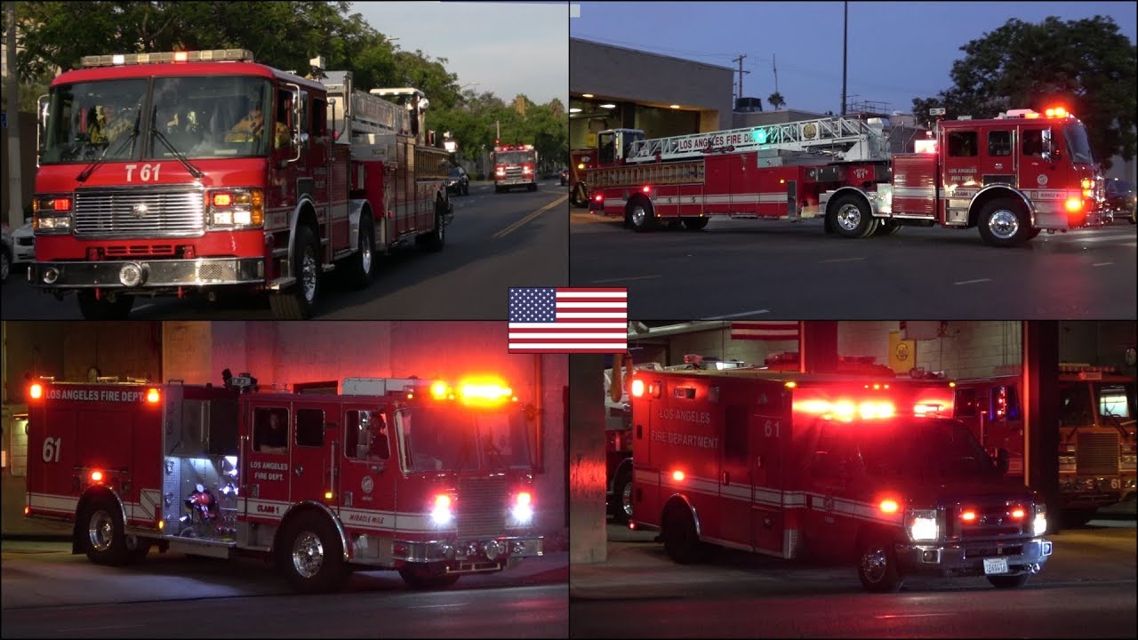 Earthquake Mode - LAFD Station 61's fire trucks responding