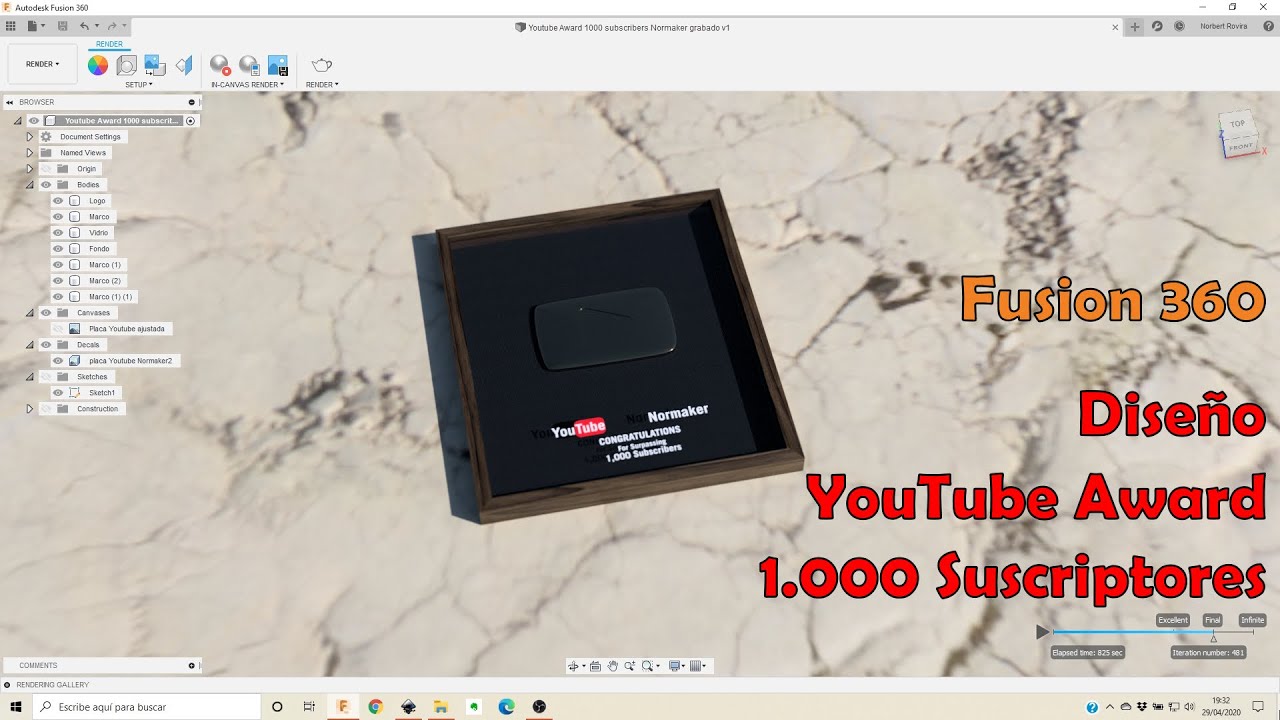 DISEÑO mi Youtube Award por 1.000 SUSCRIPTORES con Fusion 360