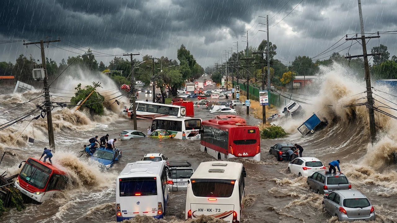 Сантьяго пострадал от внезапного наводнения! Шоссе превратилось в реку, десятки автомобилей застр...