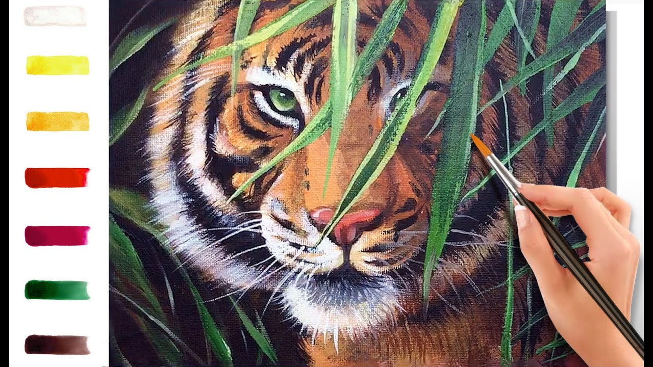 Tiger in the Jungle. How yo paint🎨ACRYLIC tutorial DEMO