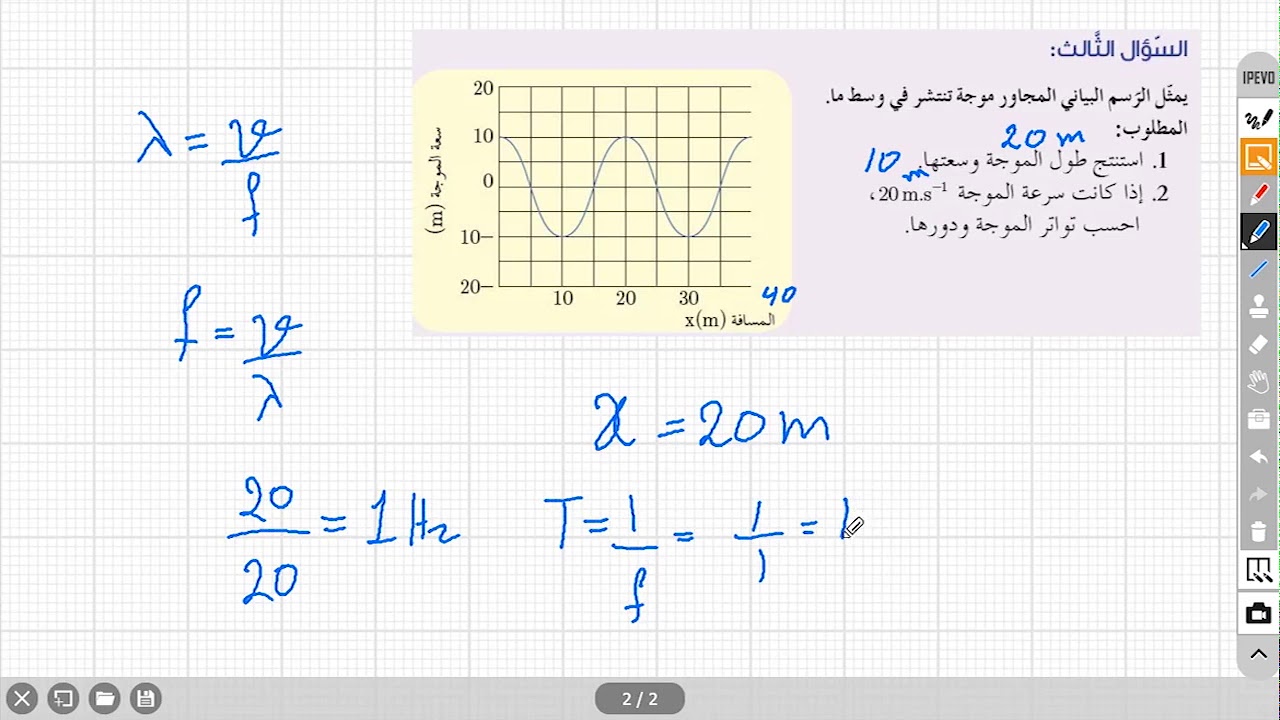 الأمواج و خصائصها حل تمارين