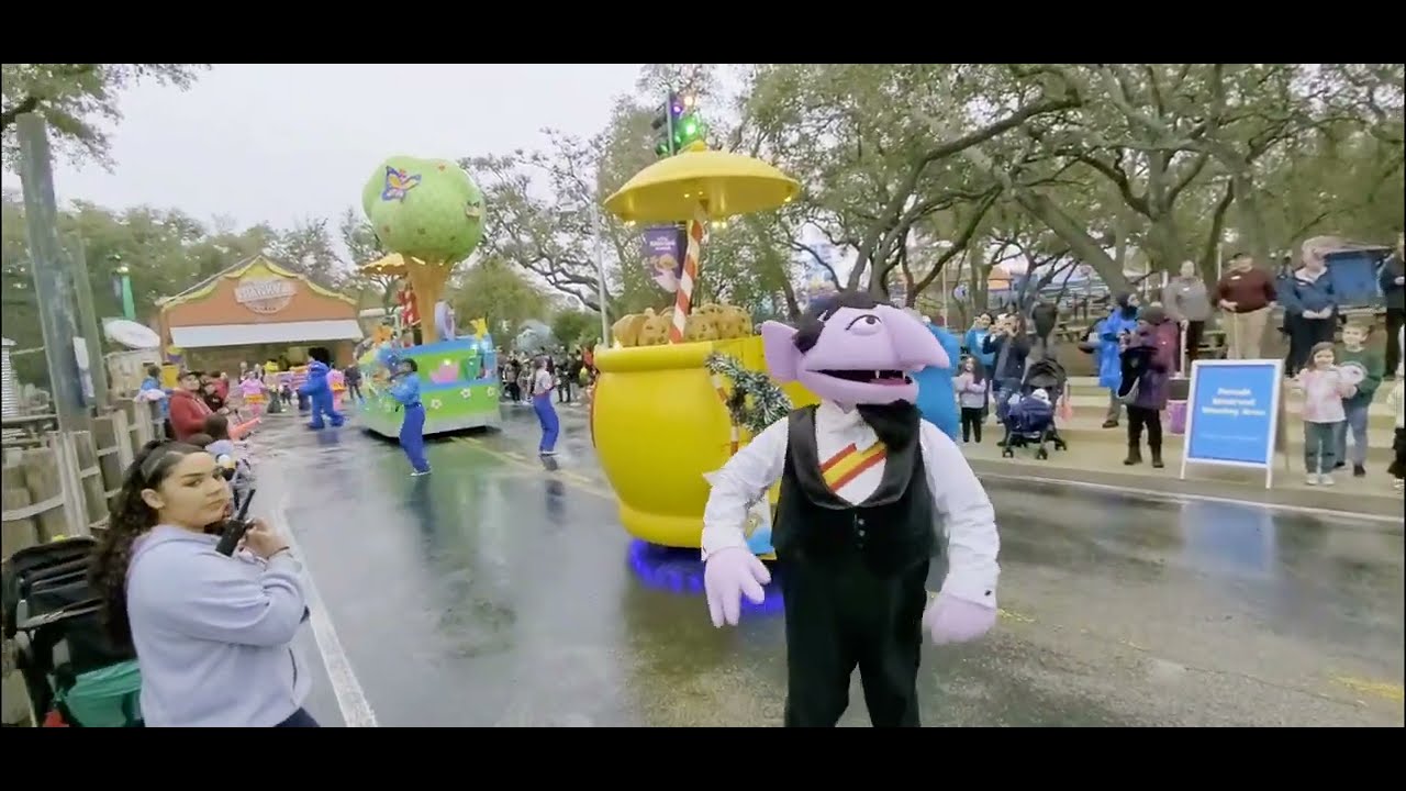Sesame Street Mardi Gras Party parade at SeaWorld San Antonio 2023
