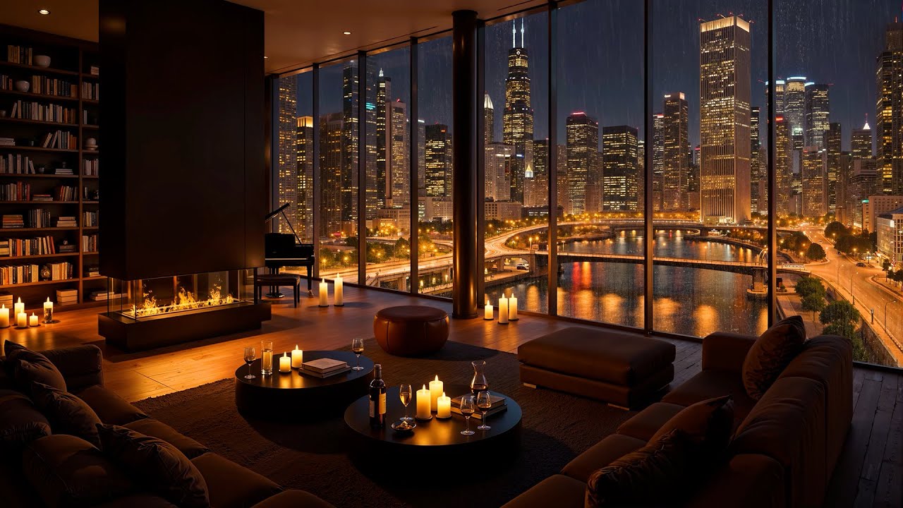 Peaceful Night in Chicago 🌃 Cozy Apartment with Smooth Jazz Saxophone & Rain Sounds for Sleep, Relax