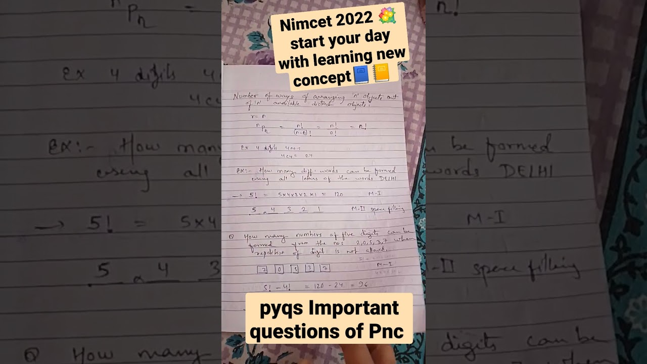 Pyqs of permutations and combinations #nimcet2022 self prep.#jee  #shorts