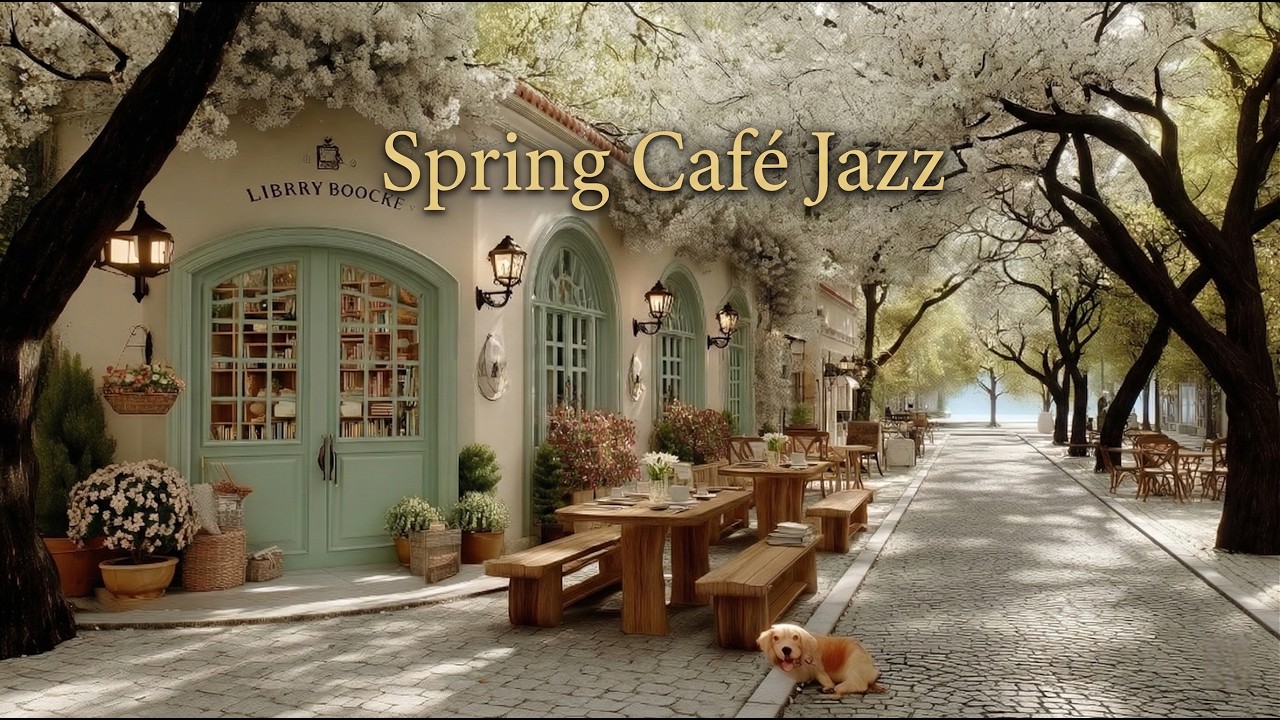 Весенний Утренний Кафе Jazz 🌸 Уютное Книжное Кафе & Расслабляющий Jazz для Учёбы и Работы | 4K