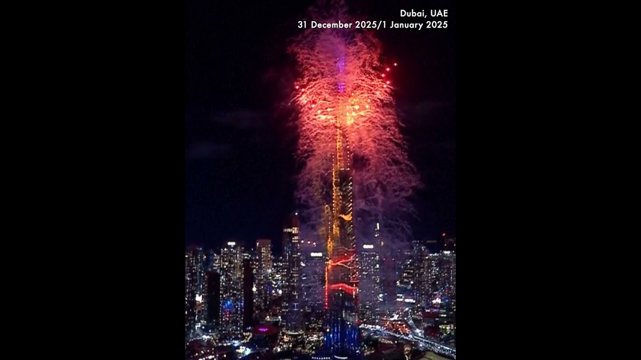 Record-breaking New Year&rsquo;s fireworks at the Burj Khalifa in Dubai, the world's tallest building