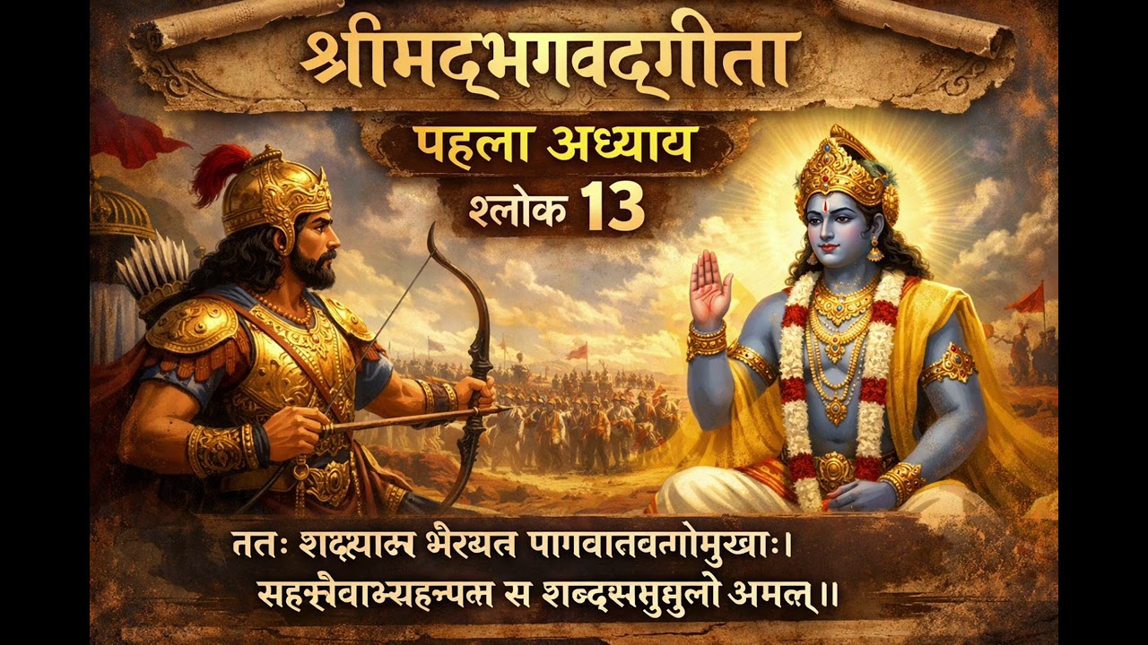 शंखनाद की गूंज | गीता अध्याय 1 श्लोक 13 | कुरुक्षेत्र का पहला युद्ध-नाद