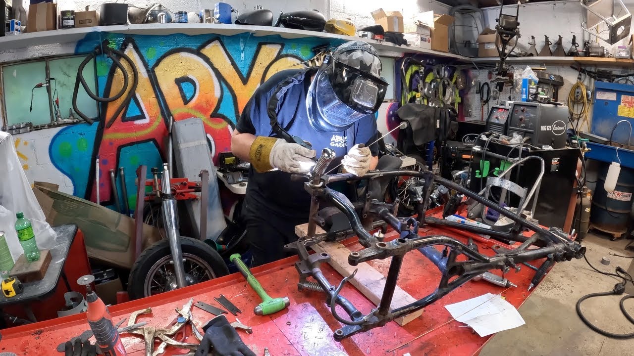 Repairing a Harley-Davidson frame.