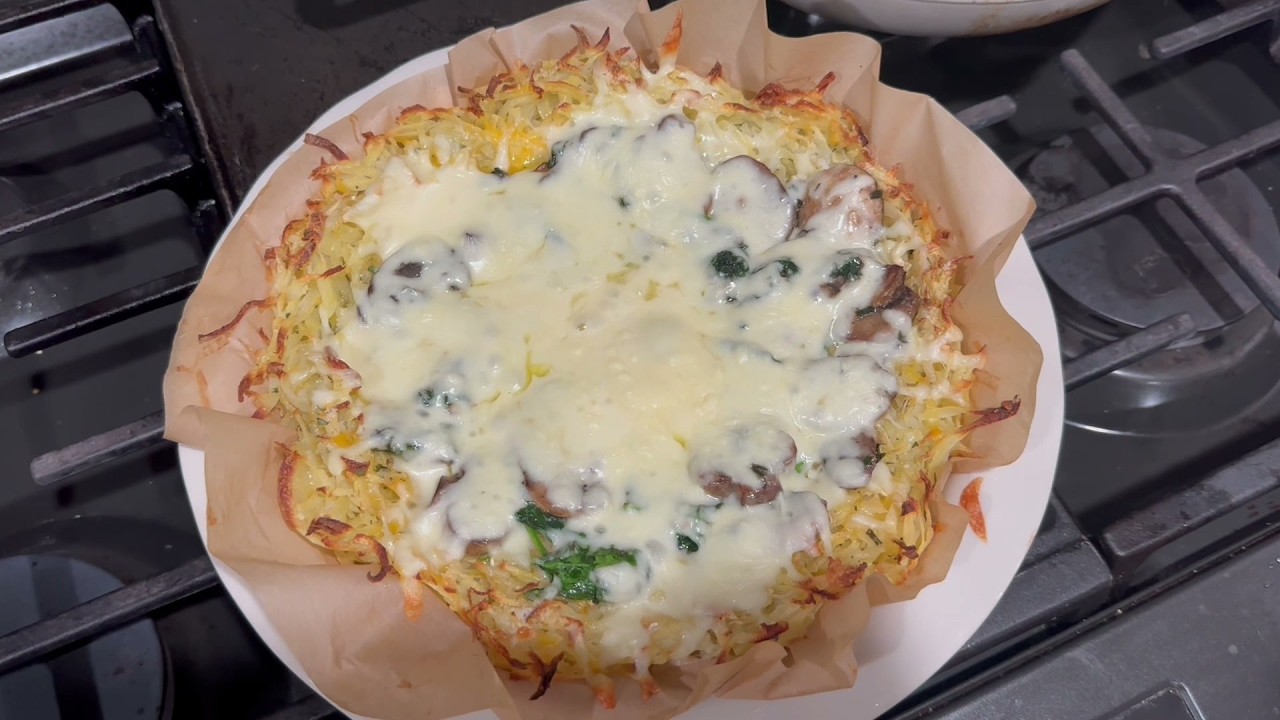 Magiccos Food Processor Crispy Grated Potato Pie with Spinach and Mushrooms