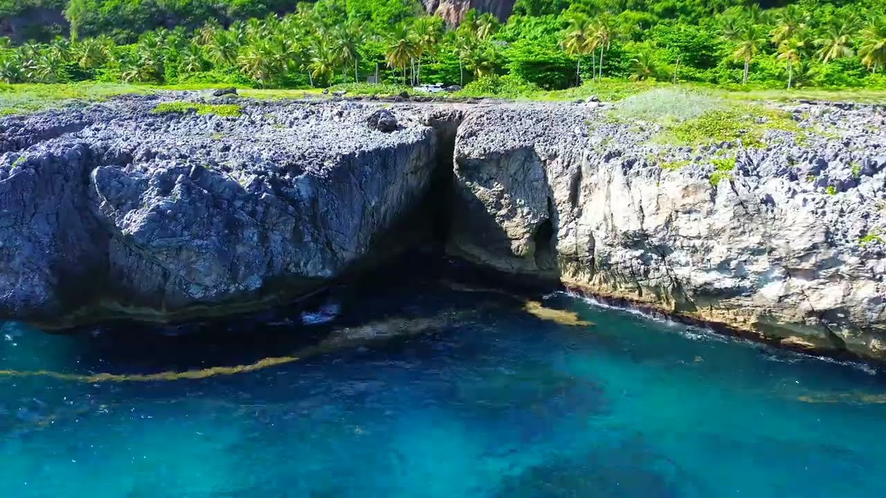 Flying over Boca del Diablo or Devil's Mouth in Samana, Dominican Republic