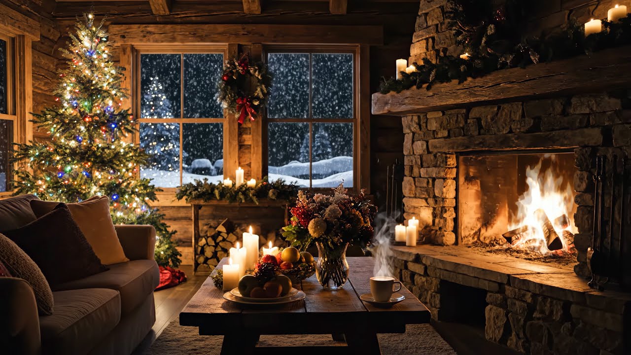 🎄🎅 Christmas Eve Living Room 2026❄️Snowy Night & Crackling Fire Sounds for Relaxation & Sweet Dreams
