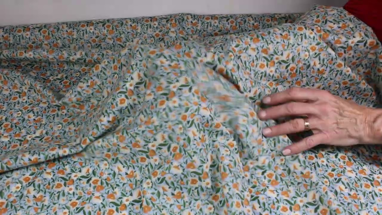 Japanese Floral Cotton Lawn - Blue/Ocre/Ivory/Greens - CSH01342-02