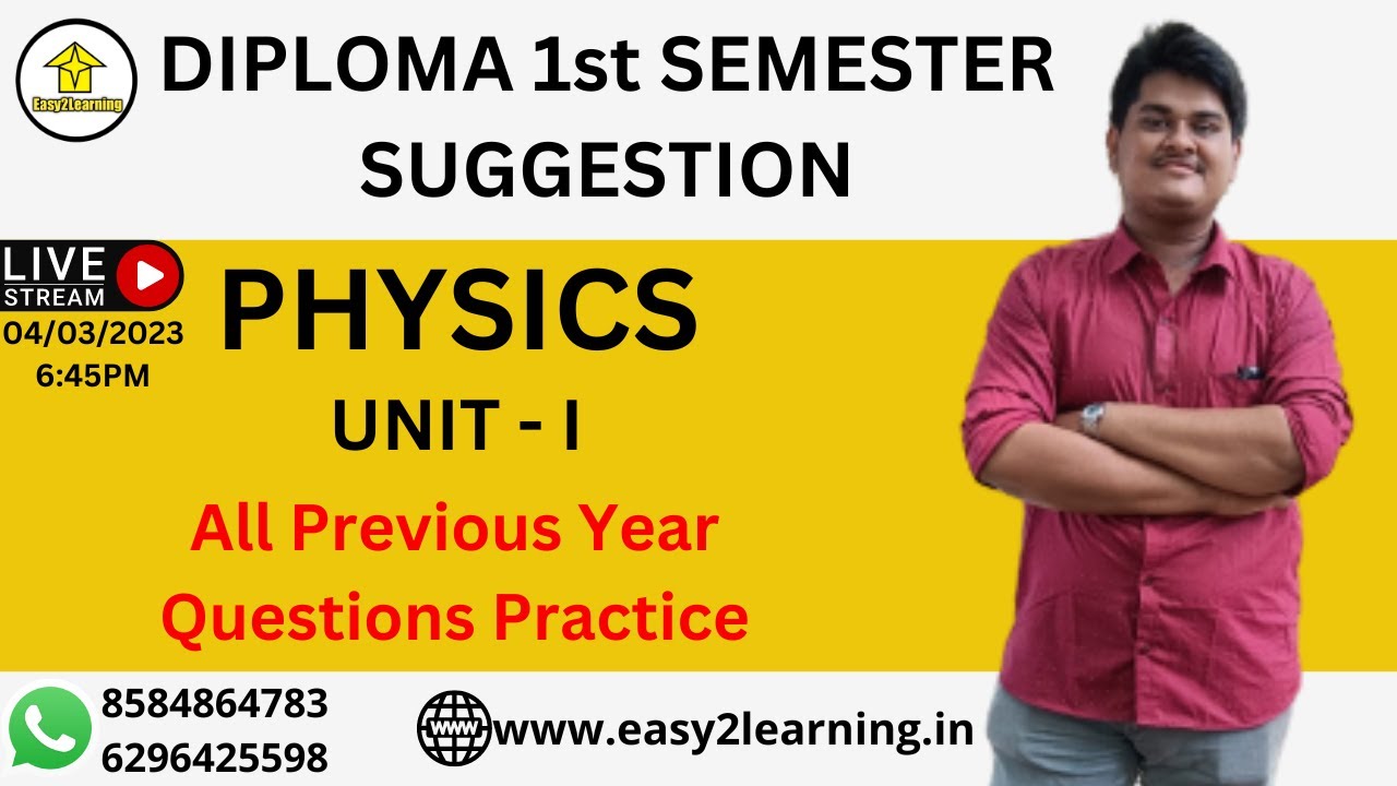 Diploma 1st semester suggestion | Physics 1st unit PYQ Solution | By Suman Sir | By Easy2Learning |