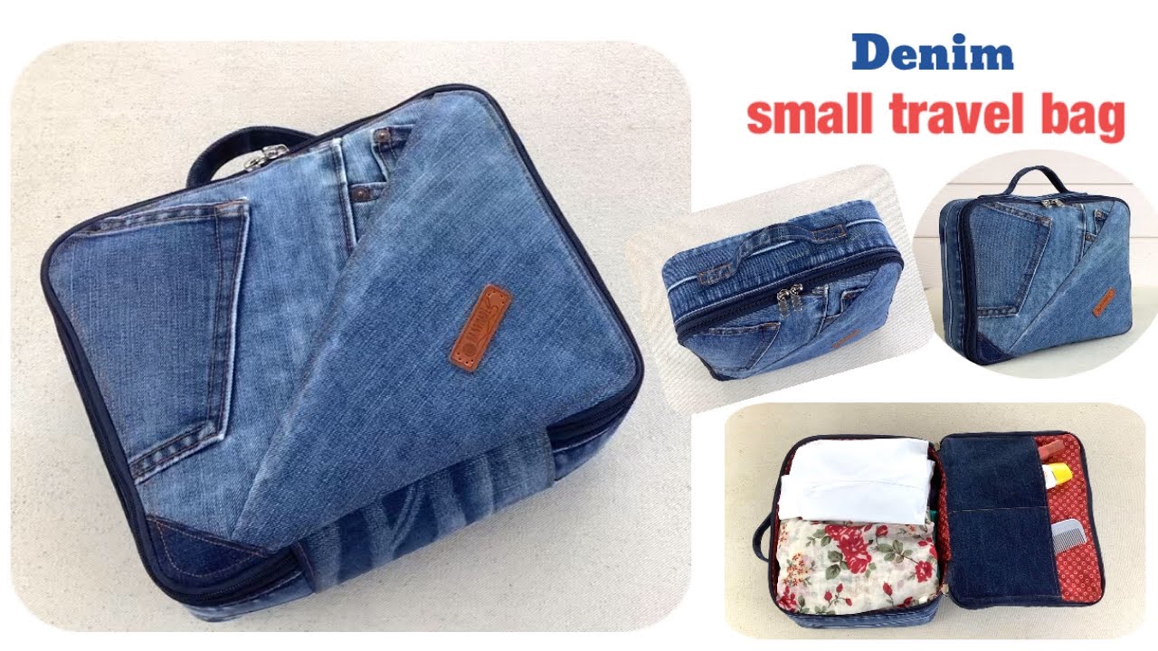 sewing diy a denim small travel bags tutorial,diy a cosmetic pouch bags from old jeans,box pouch bag