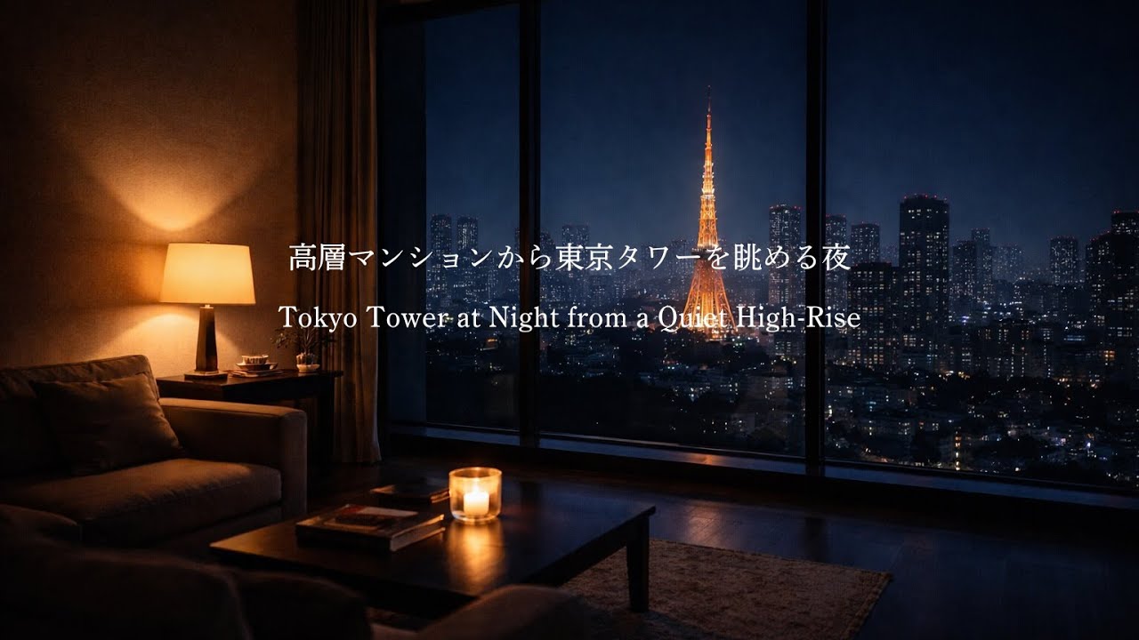 【高層マンションから東京タワーを眺める夜BGM】｜Tokyo Tower at Night from a Quiet High-Rise | Calm Ambient Music