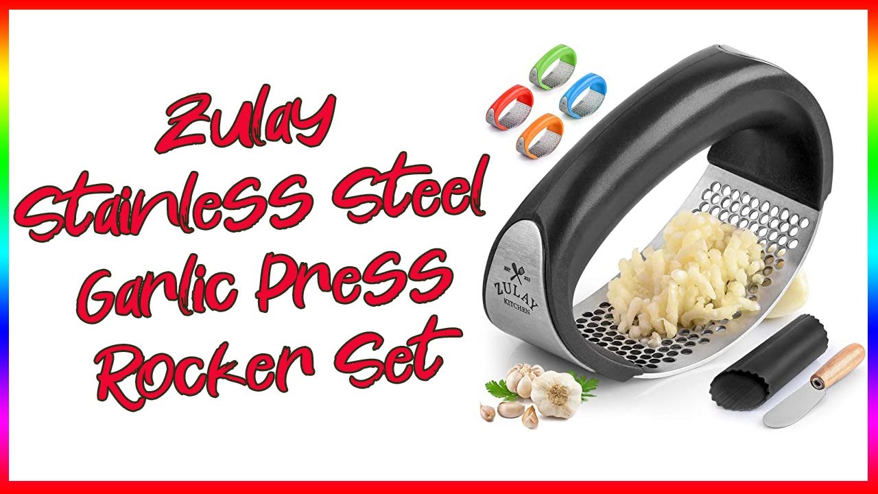 Amazon com  Zulay Stainless Steel Garlic Press Rocker Set   Premium Garlic Mincer With Silicone Peel