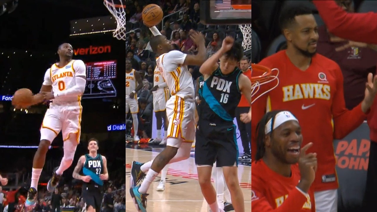 Jonathan Kuminga windmill then huge left hand dunk has Buddy Hield & Hawks HYPED