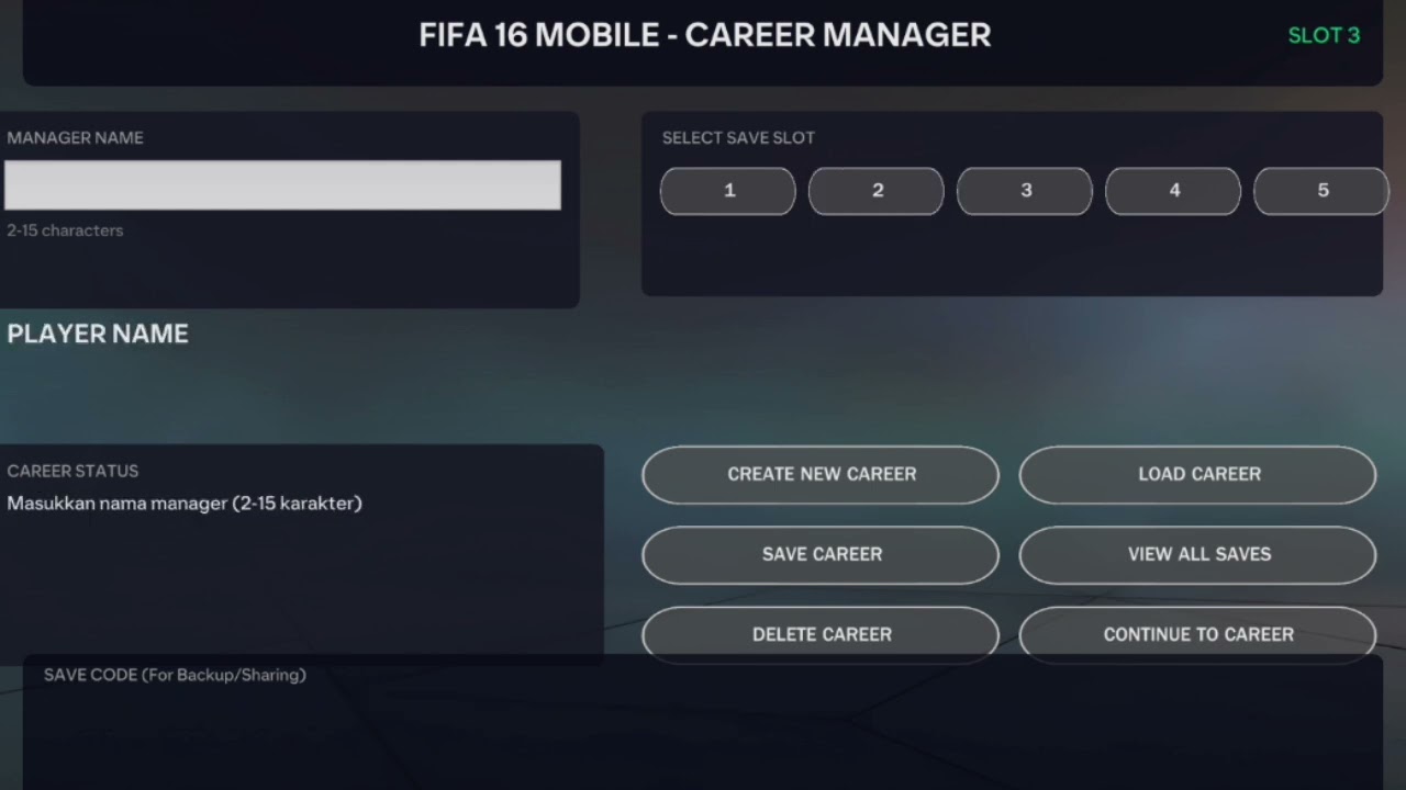 Test Load Save Form START Screen | FIFA 16 MOBILE 