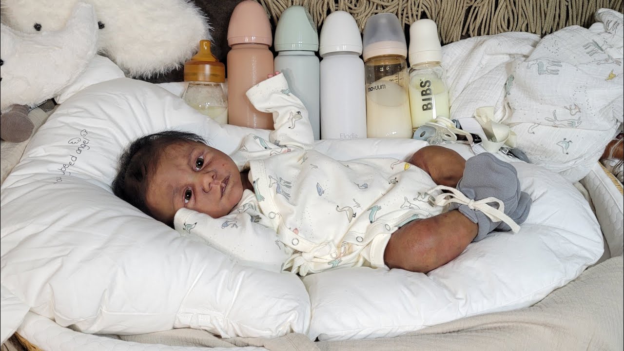 Awesome silicone coated glass baby bottles & pacies by Elodie ~ Silicone baby doll tries baby nest