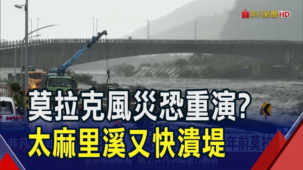 溪河洪流直撞橋墩 太麻里溪暴漲又在潰堤邊緣 土石流沖灌