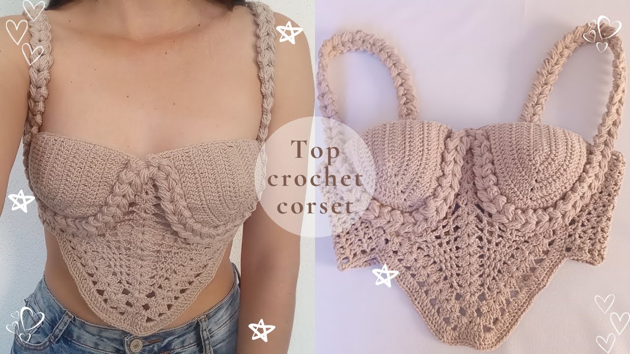 Crop top corset 🤎 tirantes en trenza 🤎Tutoria l isabella.crochett
