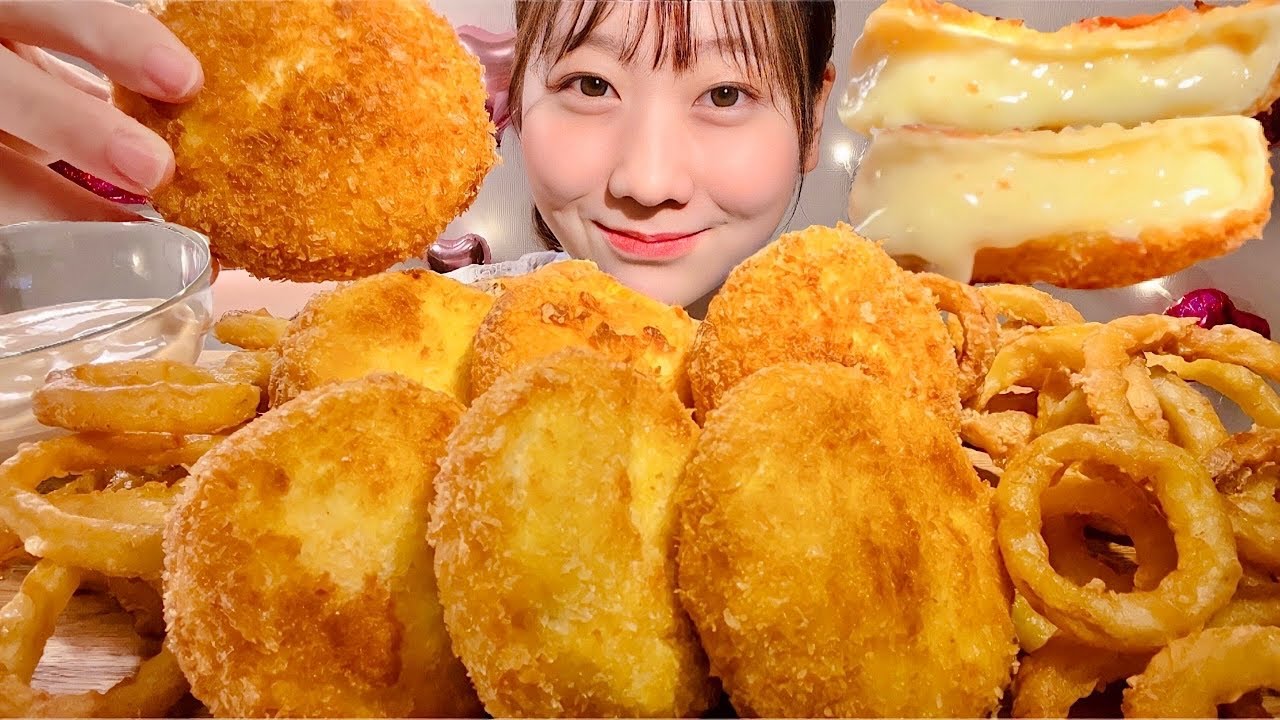 ASMR Жареный сыр камамбер луковое кольцо【русские субтитры】【Mukbang/ Eating Sounds】