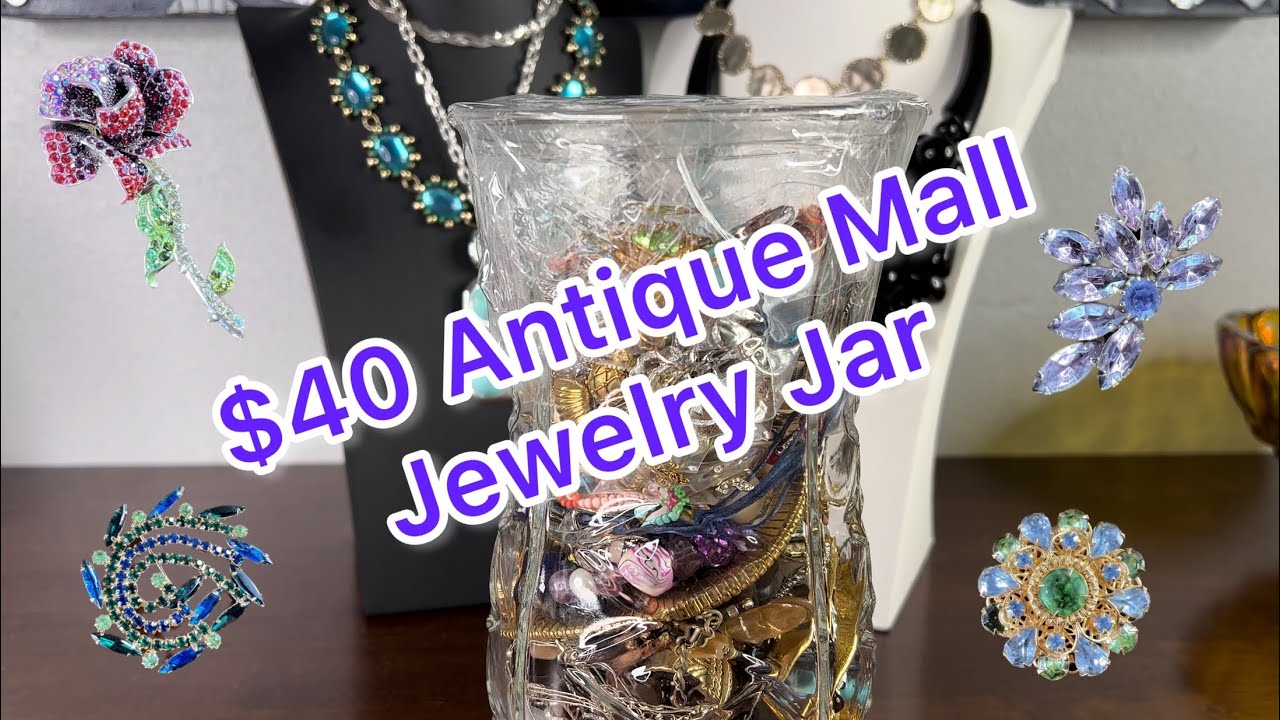 Antique Mall Jewelry Jar Vintage Brooches Necklaces #jewelry #vintage #estate #unboxing #gems