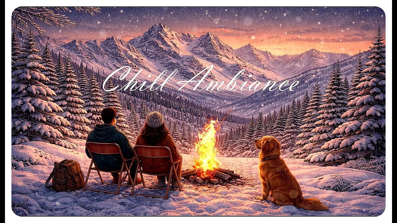 Snowy Day Campfire Ambience - Crackling Fire Sounds  雪の日のキャンプファイヤー アンビエンス 焚き火の音  눈 내리는 날 캠프파이어 앰비언스