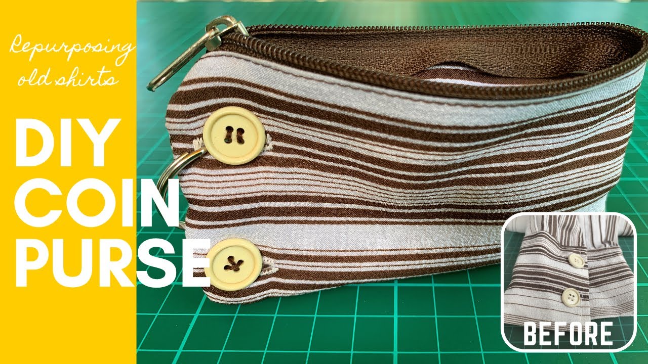 DIY repurposing old dress shirt to coin purse (long version)