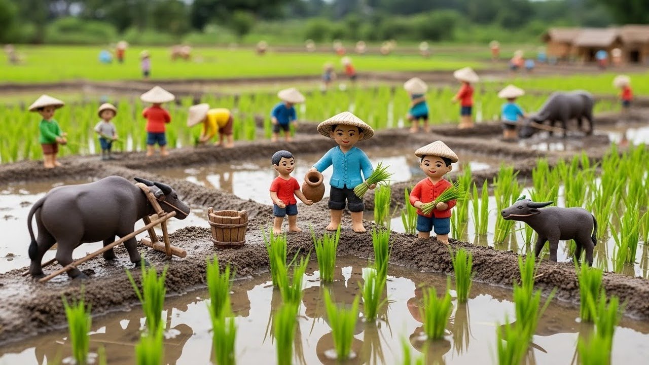 Building a Tiny Rice Farming Village by Hand | Relaxing Cinematic Clay Art